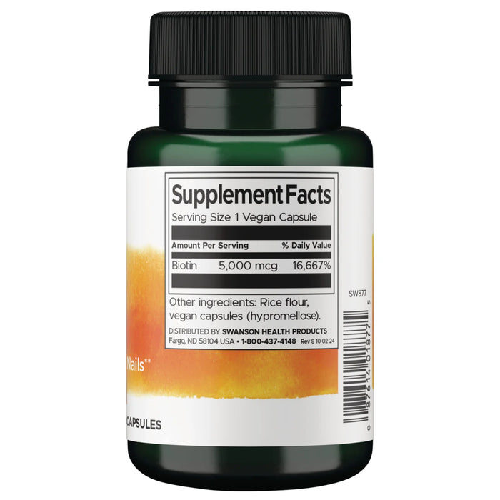 Swanson Suplemento Biotina (Vitamina B7) 5,000 mcg, 100 Cápsulas