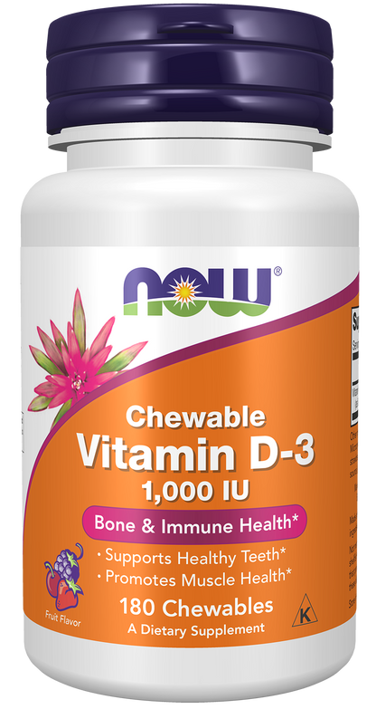 Now Foods Suplemento de Vitamina D3 25mcg, 180 Masticables