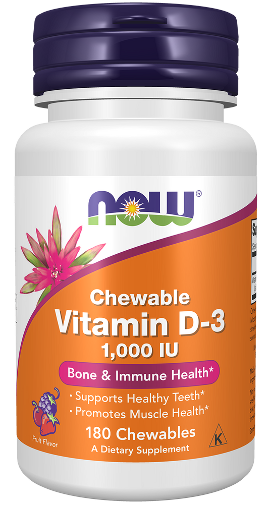 Now Foods Suplemento de Vitamina D3 25mcg, 180 Masticables