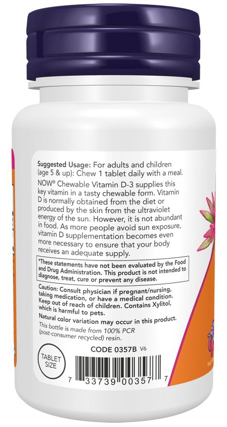 Now Foods Suplemento de Vitamina D3 25mcg, 180 Masticables