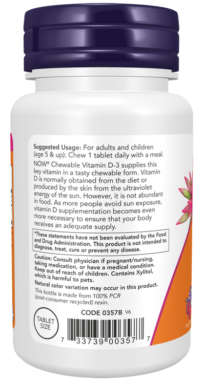 Now Foods Suplemento de Vitamina D3 25mcg, 180 Masticables