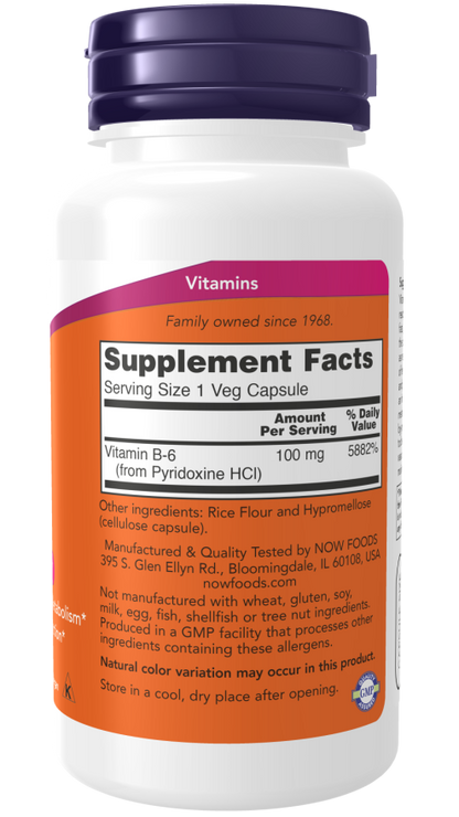 Now Foods - Suplemento de Vitamina B6 Cont. 100 Caps de 100mg