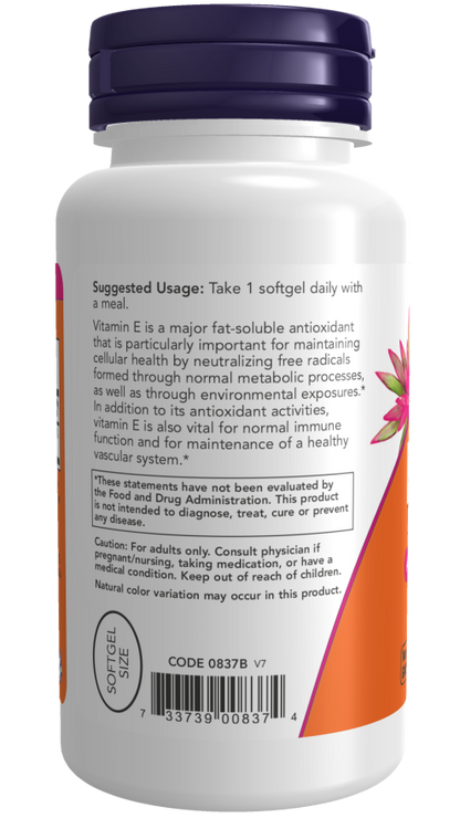 Now Vitamina E-400, 268 mg por cápsula, 250 Cápsulas para 8 meses