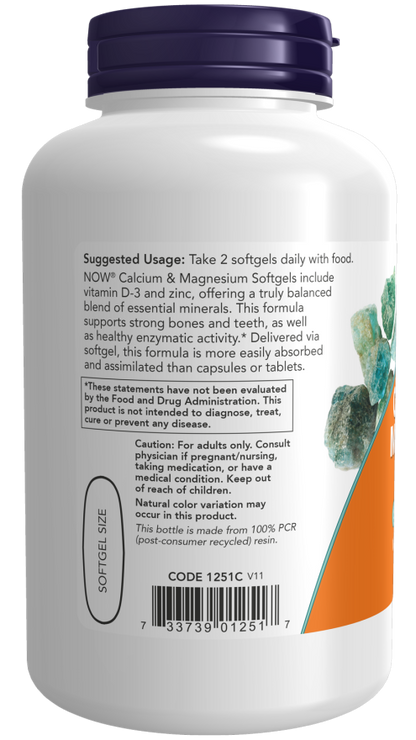 Now Suplemento de Calcio y Magnesio, 120 cápsulas para 2 meses