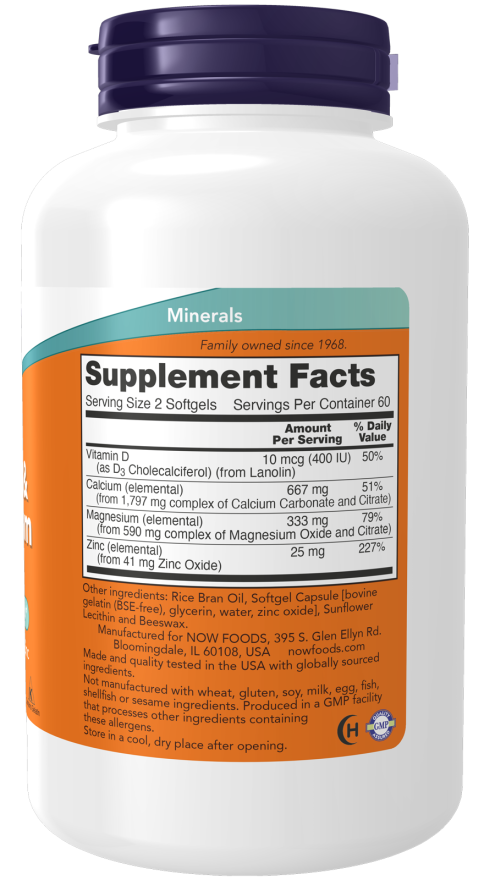 Now Suplemento de Calcio y Magnesio, 120 cápsulas para 2 meses