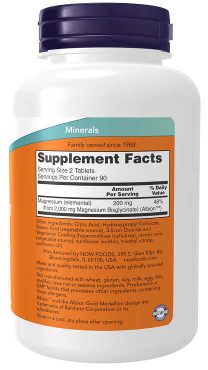 Now Foods Suplemento de Glicinato de Magnesio, 180 tabletas