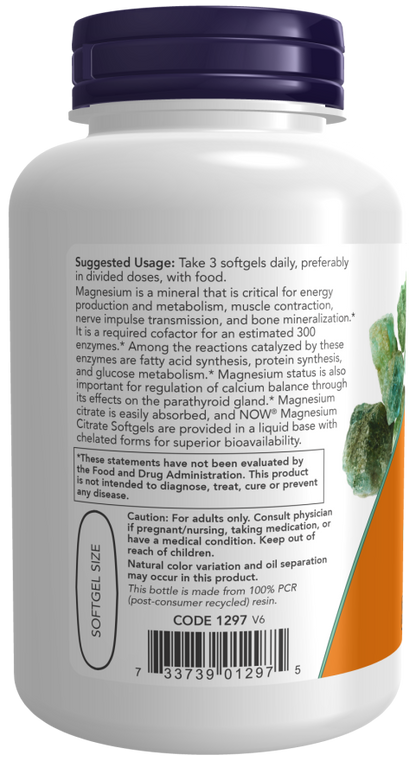 Now Foods - CITRATO DE MAGNESIO 134MG 90 CAPSULAS BLANDAS