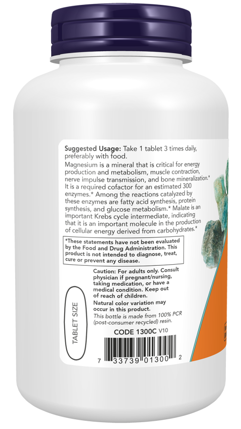 Now Foods Suplemento de Malato de Magnesio 1000 mg, 180 tabletas