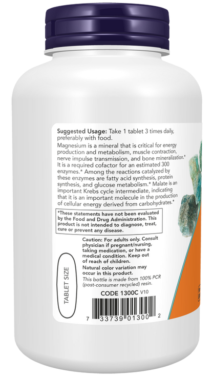 Now Foods Suplemento de Malato de Magnesio 1000 mg, 180 tabletas
