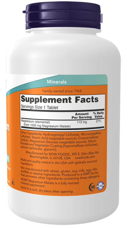 Now Foods Suplemento de Malato de Magnesio 1000 mg, 180 tabletas