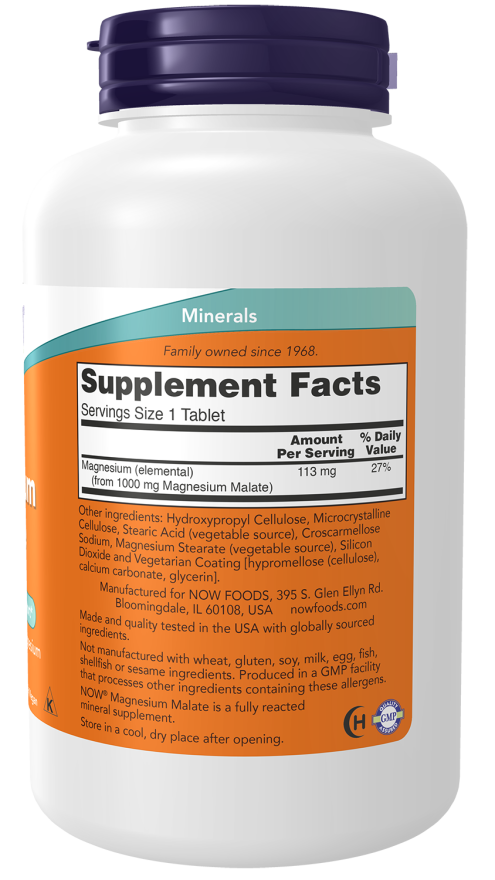 Now Foods Suplemento de Malato de Magnesio 1000 mg, 180 tabletas