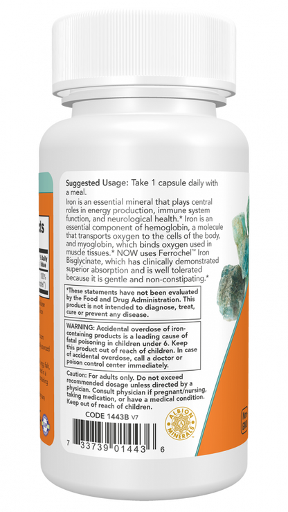Now Foods Suplemento de Hierro, 18 mg por cápsula, 120 Cápsulas