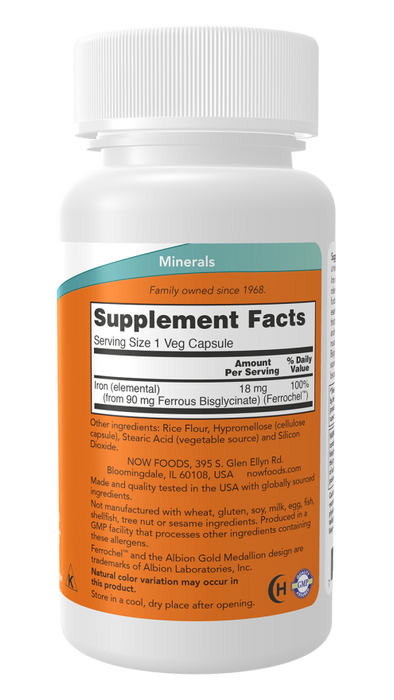 Now Suplemento de Hierro 18 mg, 120 Cápsulas