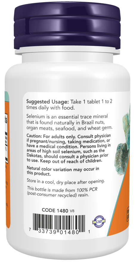 Now Suplemento de Selenio, 100 mcg por tableta, 250 Tabletas para 8 meses