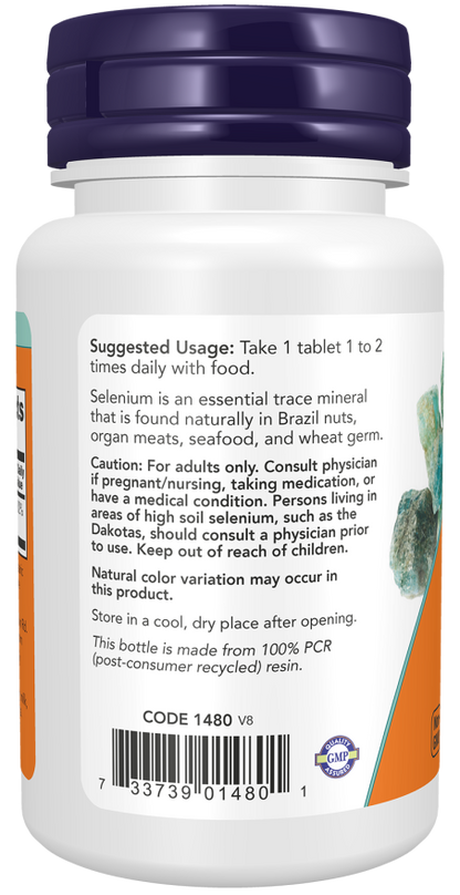 Now Suplemento de Selenio, 100 mcg por tableta, 250 Tabletas para 8 meses