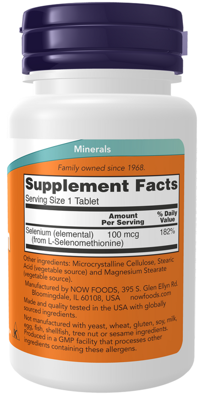 Now Suplemento de Selenio, 100 mcg por tableta, 250 Tabletas para 8 meses