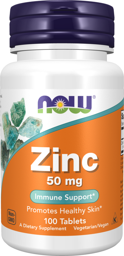 Now Foods Suplemento de Zinc, 50 mg por tableta, 100 Tabletas