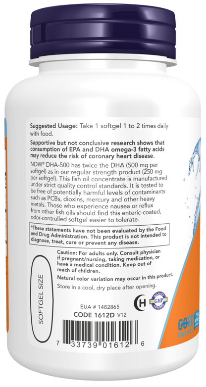 Now Suplemento de DHA 500mg y EPA 250mg, 90 cápsulas