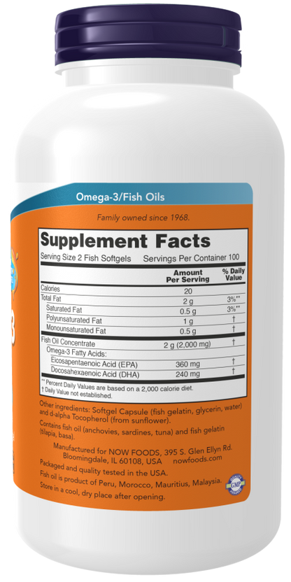 Now Foods - Suplemento de Omega 3 Cont. 200 Capsulas de 1000mg