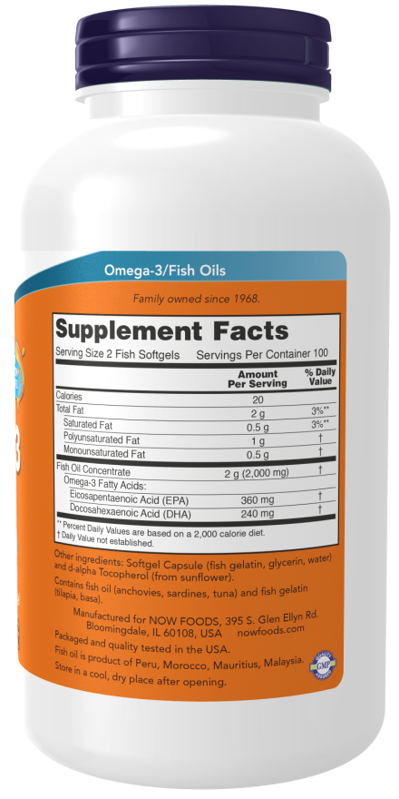 Now Foods - Suplemento de Omega 3 Cont. 200 Capsulas de 1000mg