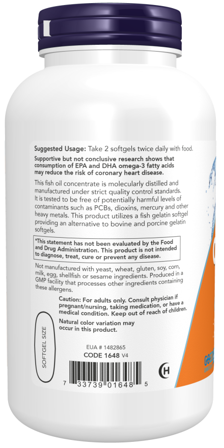 Now Foods - Suplemento de Omega 3 Cont. 200 Capsulas de 1000mg