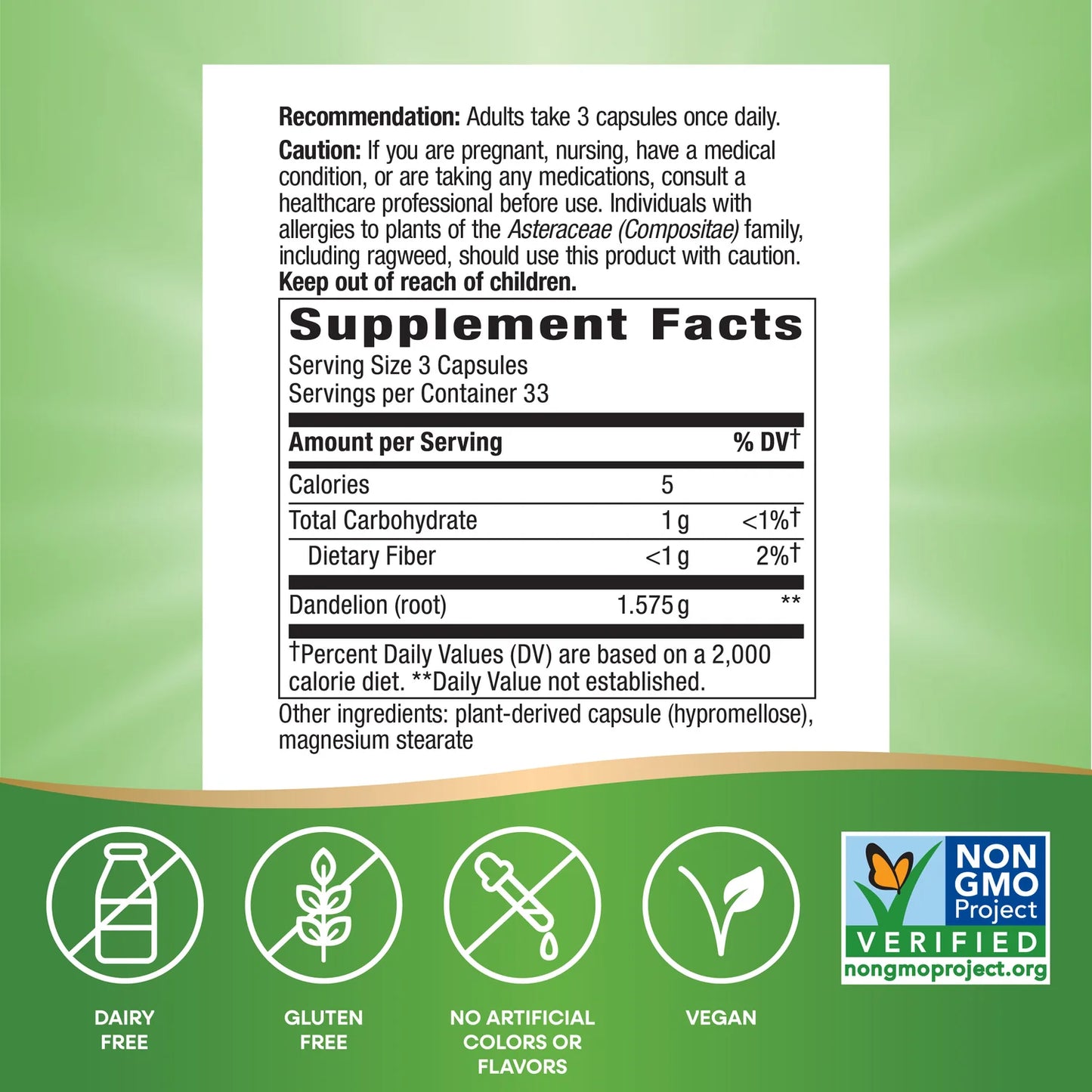 Nature's Way Suplemento Raíz de Diente de León 1575 mg, 100 cápsulas