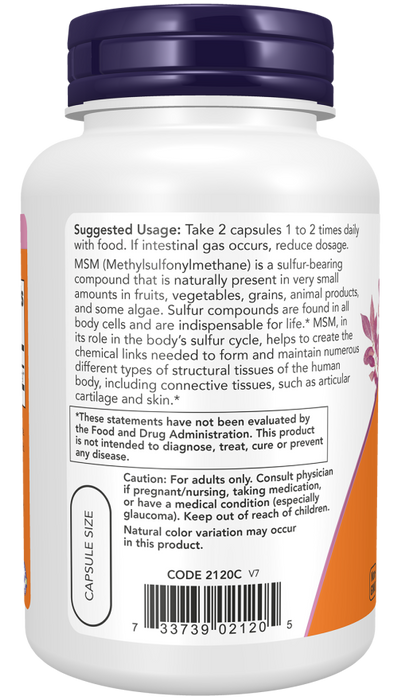 Now Suplemento de MSM 1000 mg, 120 Cápsulas
