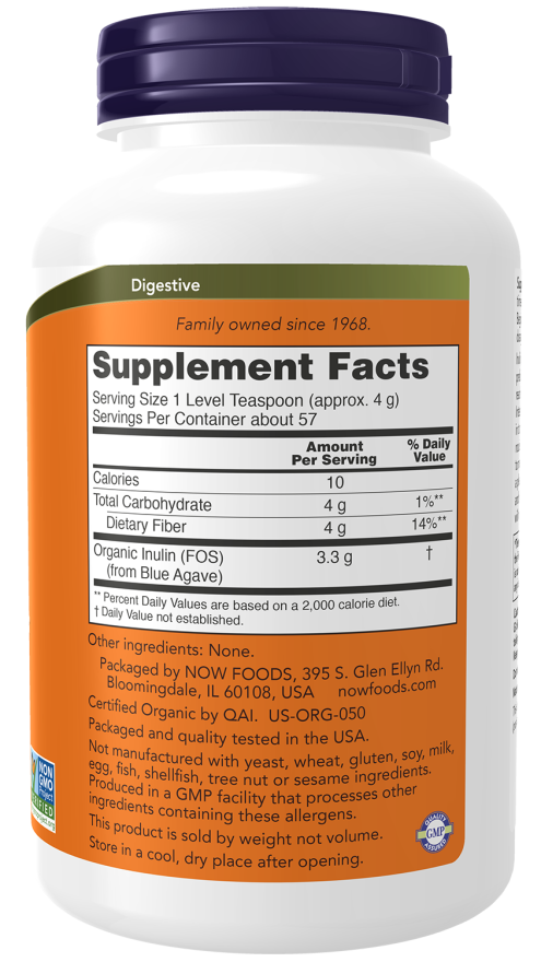 Now Inulina Organica en Polvo 227g