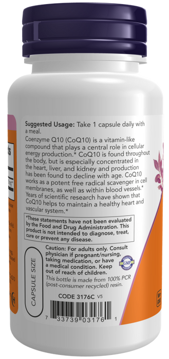 Now Suplemento de CoQ10 200 mg, 60 Cápsulas
