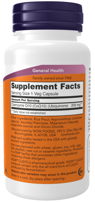Now Suplemento de CoQ10 200 mg, 60 Cápsulas