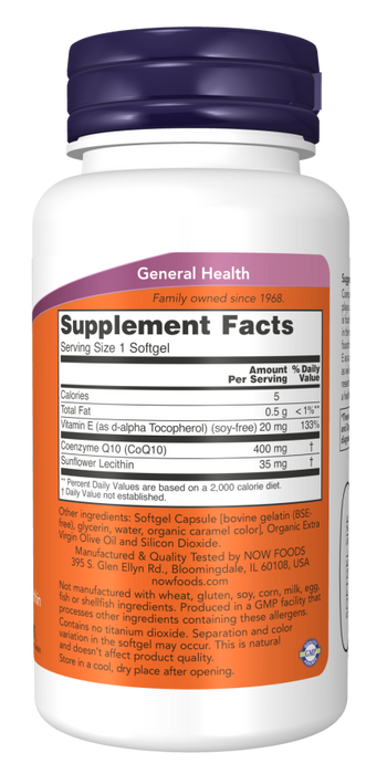 Now Suplemento de CoQ10 400mg, 30 cápsulas