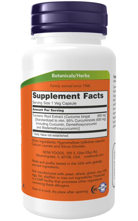 Now Suplemento de curcumina y cúrcuma, 60 cápsulas para 2 meses