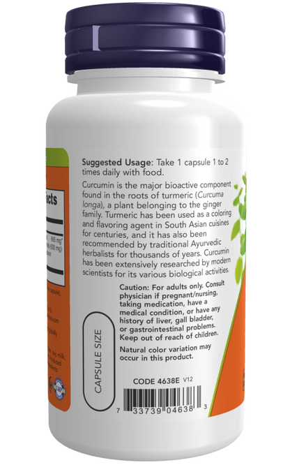 Now Suplemento de curcumina y cúrcuma, 60 cápsulas para 2 meses