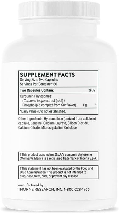 Thorne Suplemento Curcumin Phytosome, 120 Cápsulas