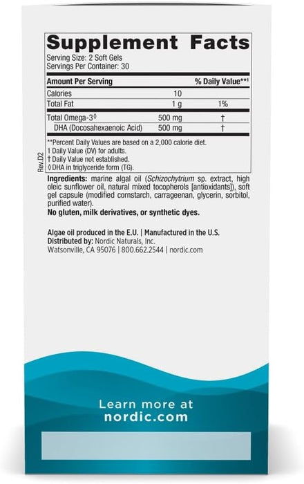 Nordic Naturals Algae DHA, 500 mg DHA, 60 Cápsulas