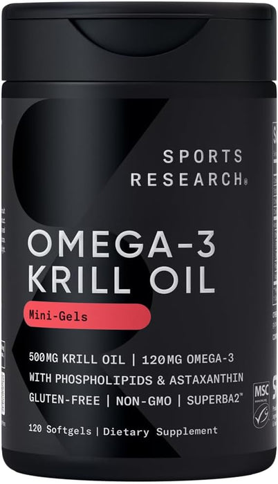 Sports Research Aceite de Krill Antártico con Omega‑3 EPA & DHA + Astaxantina, 120 Mini Softgels