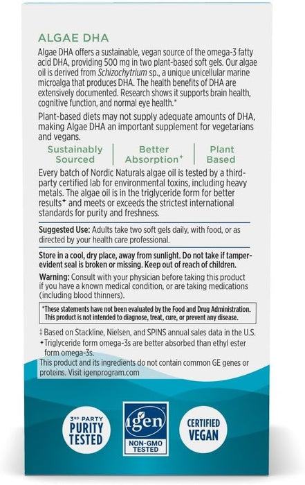 Nordic Naturals Algae DHA, 500 mg DHA, 60 Cápsulas