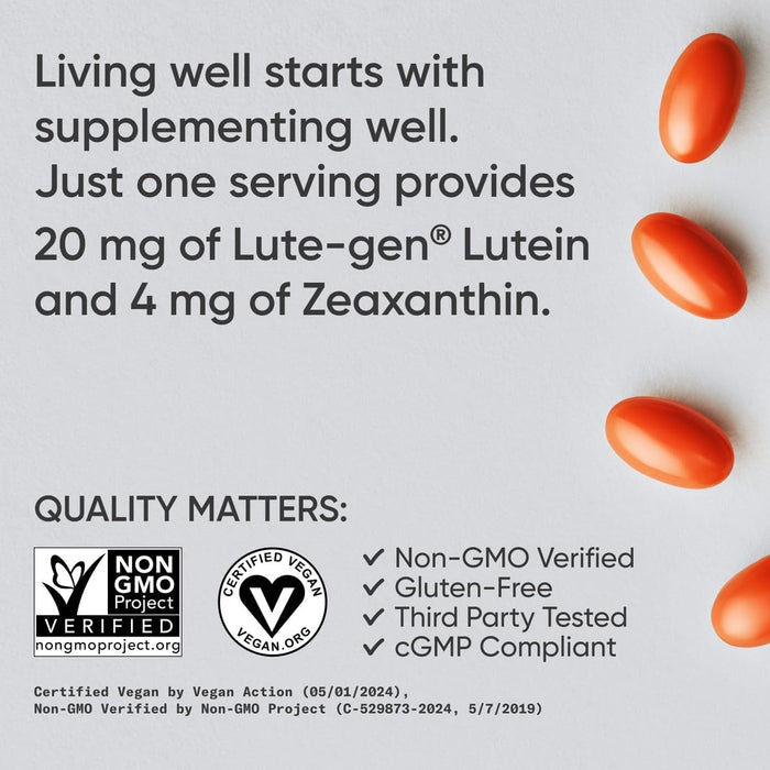 Sports Research Suplemento Luteína Vegana + Zeaxantina 20 mg con Aceite de Coco Orgánico, 120 Cápsulas Blandas Vegetarianas