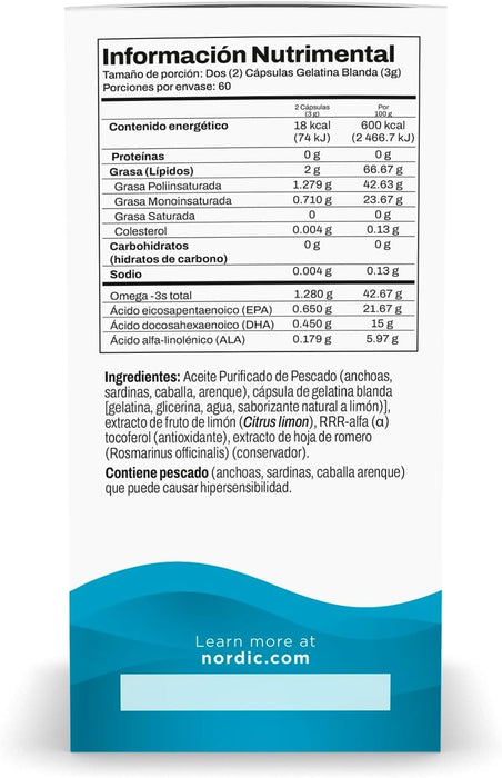 Nordic Naturals Ultimate Omega, 1280 mg de Omega, 120 cápsulas sabor limón