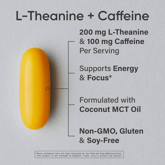Sports Research L‑Teanina + Cafeína + MCT de Coco Orgánico, 60 Cápsulas Blandas