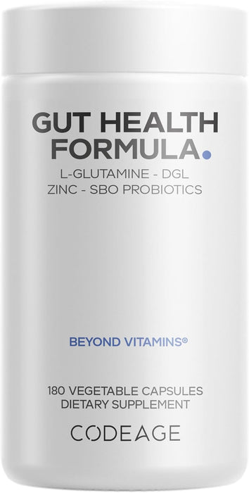Codeage Suplemento con L‑Glutamina + Regaliz DGL + Malvavisco + Probióticos SBO + Prebióticos, 180 Cápsulas