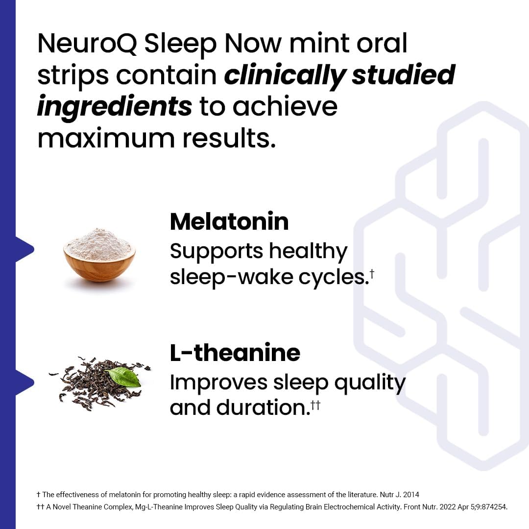 LifeSeasons NeuroQ Sleep Now, Suplemento de Melatonina y L-teanina, 30 tiras orales de
