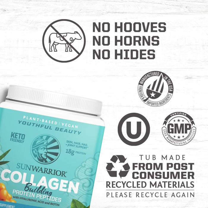 Sunwarrior Péptidos de Proteína Constructora de Colágeno, Sin Sabor, 500 g, Vegana, Sin OMG