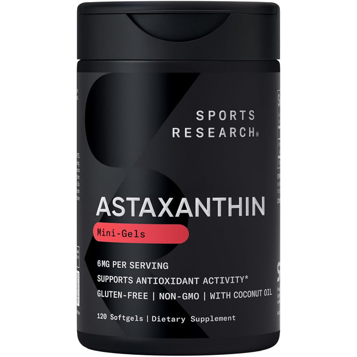 Sports Research Suplemento Astaxantina Triple Fuerza 6 mg con Aceite de Coco Orgánico, 120 Cápsulas Blandas