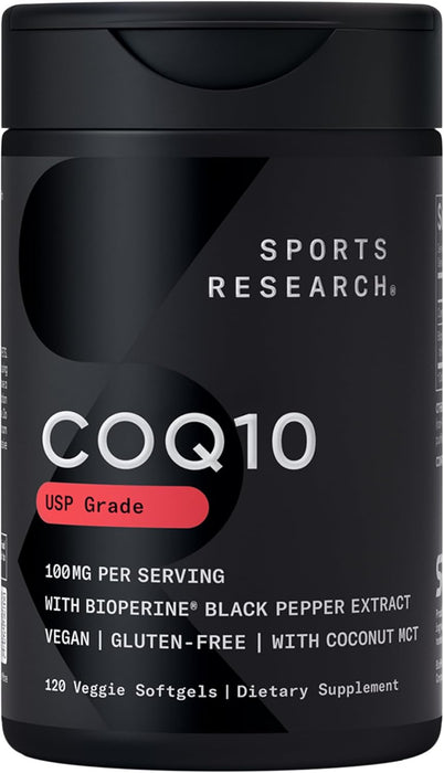 Sports Research Suplemento CoQ10 100 mg, con Aceite de Coco y BioPerine®, 120 Cápsulas Blandas Vegetales