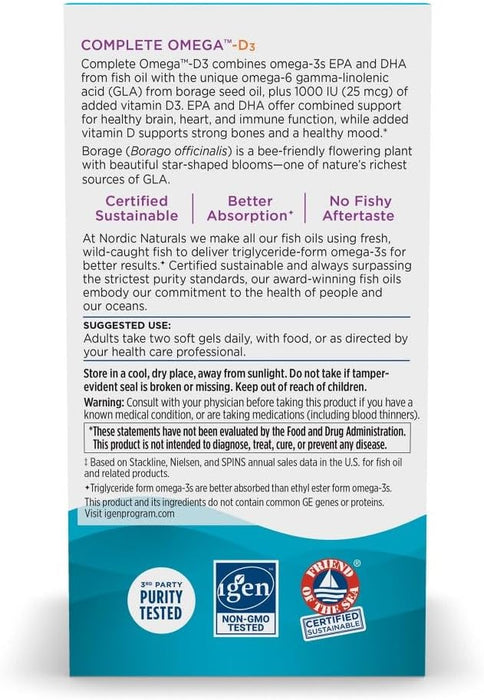 Nordic Naturals Complete Omega D3, 565 mg de Omega + 100 IU de vitamina D3, 60 cápsulas