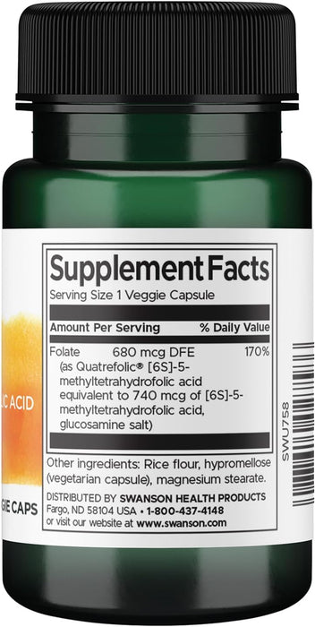 Swanson Ultra Suplemento Folato 400 mcg, 30 Cápsulas