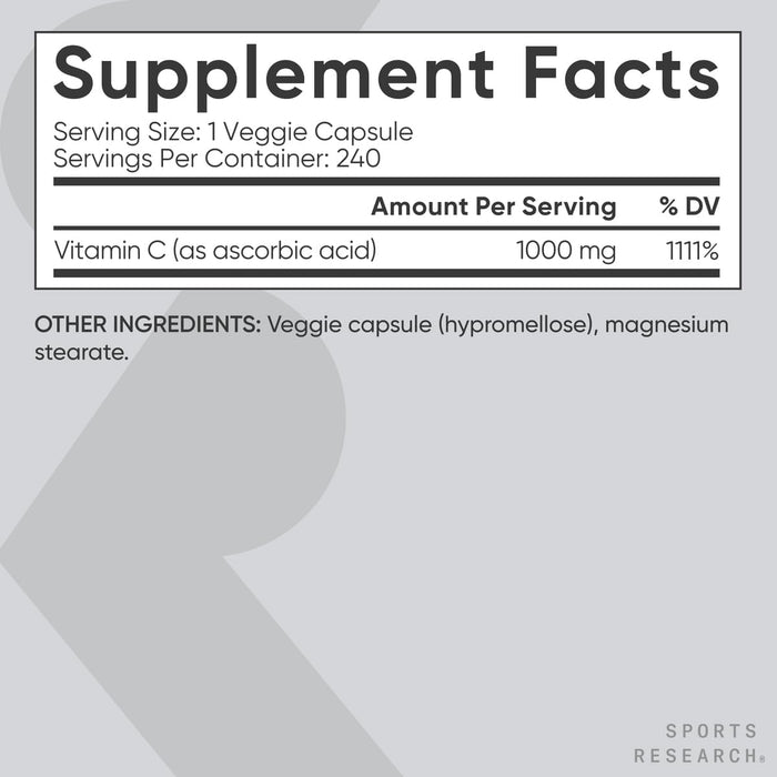 Sports Research Suplemento de Vitamina C, 240 cápsulas