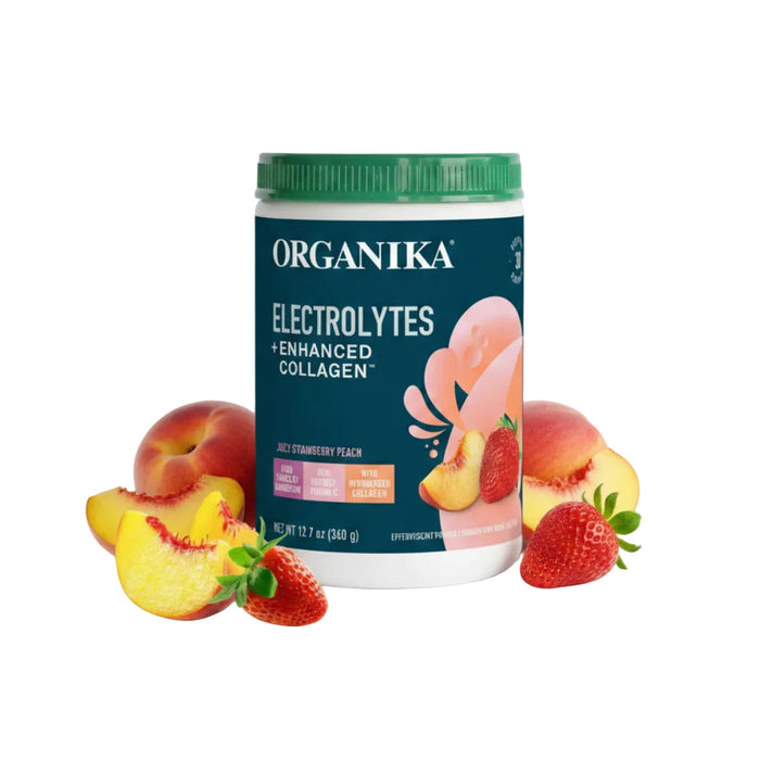 Organika Electrolitos + Colágeno Hidrolizado, 360g, Sabor Melocotón Fresa