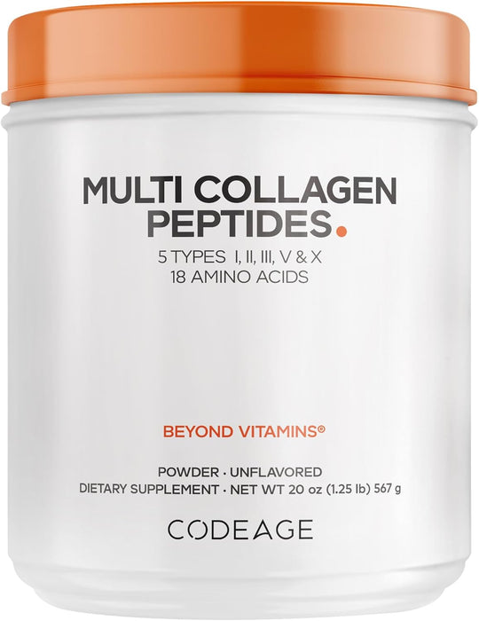 Codeage Multi‑Colágeno Proteína en Polvo Hidrolizado, 20 oz, Tipos I, II, III, V, X, Grass‑Fed